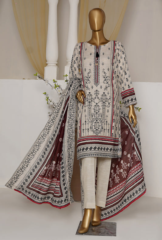 HZ Textiles Khaddar Embroidered Unstitched 3 Piece Suit PKP-16 - Winter Collection