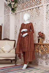 HZ Textiles Embroidered Cotton Dobby Collection 3 Piece Stitched 5A-Rust- Ready To Wear