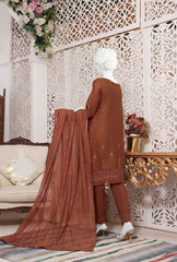 HZ Textiles Embroidered Cotton Dobby Collection 3 Piece Stitched 5A-Rust- Ready To Wear